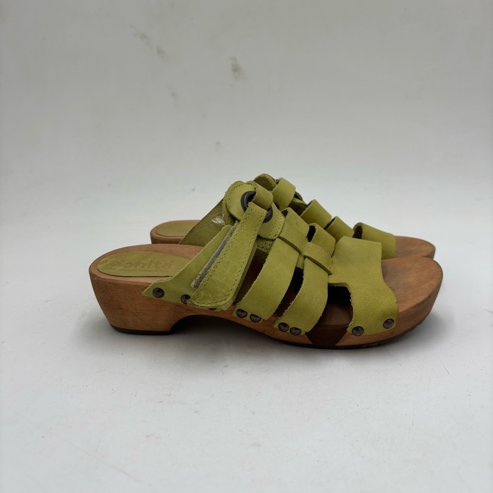 Sanita Women’s 36 Lime Green Y2K Chunky Wooden Heel Monika Suede Sandals